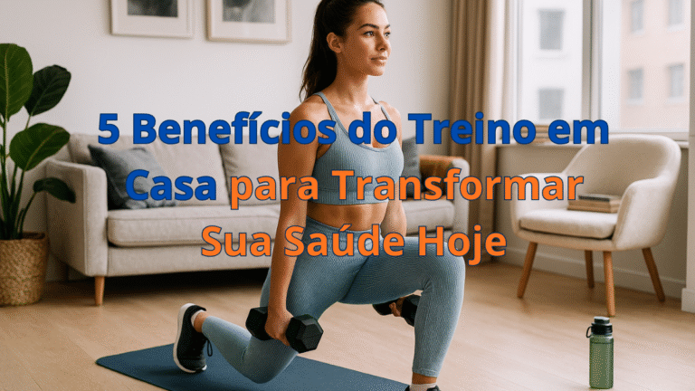 Jovem treinando em casa com halteres em ambiente moderno e iluminado, promovendo saúde e bem-estar.