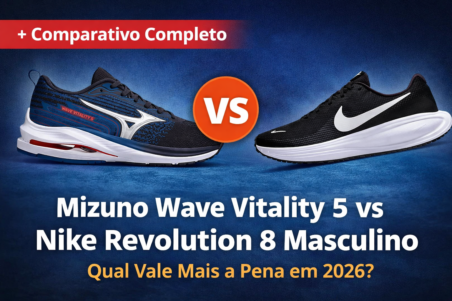 Comparativo Mizuno Wave Vitality 5 vs Nike Revolution 8 Masculino 2026
